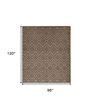 8' X 10' Dark Brown And Light Brown Geometric Indoor Outdoor Area Rug