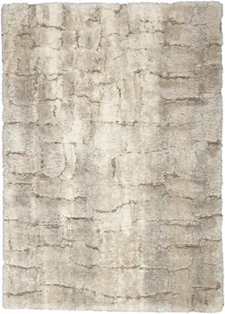 5' X 7' Beige and Ivory Abstract Shag Area Rug