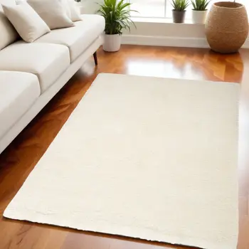 5' X 7' Cream Shag Area Rug