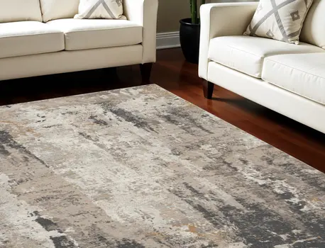 8' X 10' Cream Black and Gray Abstract Area Rug
