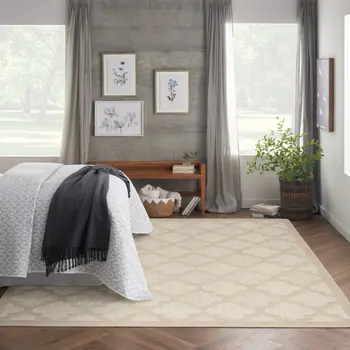8' X 10' Cream And Beige Trellis Indoor Outdoor Area Rug