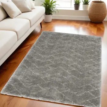 5' X 7' Gray Chevron Shag Area Rug