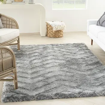 5' X 7' Gray Chevron Shag Area Rug