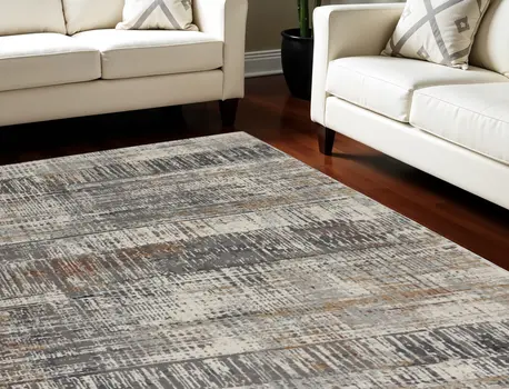 8' X 10' Ivory Gray and Golden Brown Abstract Area Rug