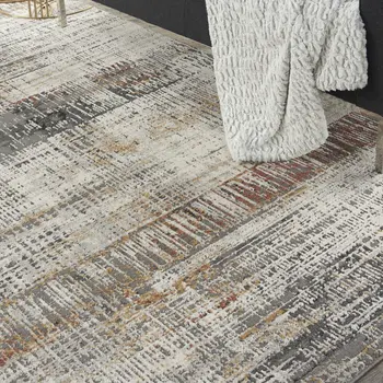 8' X 10' Ivory Gray and Golden Brown Abstract Area Rug