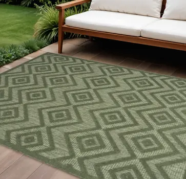 8' X 10' Dark Green And Light Green Geometric Indoor Outdoor Area Rug