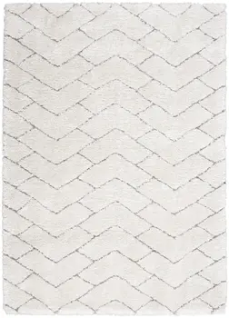 5' X 7' Ivory and Gray Chevron Shag Area Rug