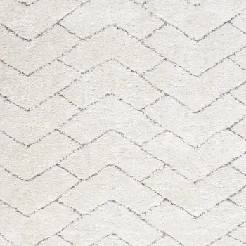 5' X 7' Ivory and Gray Chevron Shag Area Rug