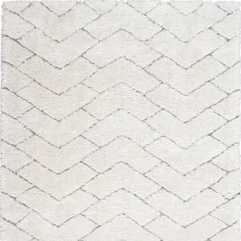 5' X 7' Ivory and Gray Chevron Shag Area Rug