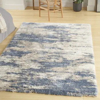 5' X 7' Light Blue Gray and Beige Abstract Shag Area Rug