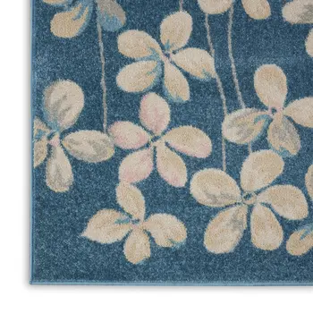 8' X 10' Turquoise and Cream Floral Area Rug