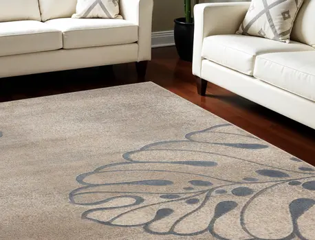 8' X 11' Beige and Gray Floral Non Skid Area Rug