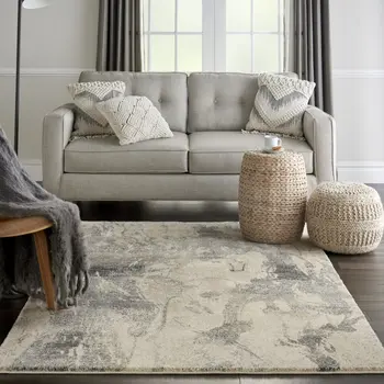 5' X 7' Cream and Gray Abstract Distressed Area Rug