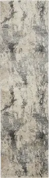 8' Cream and Gray Abstract Distressed Runner Rug