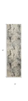 8' Cream and Gray Abstract Distressed Runner Rug