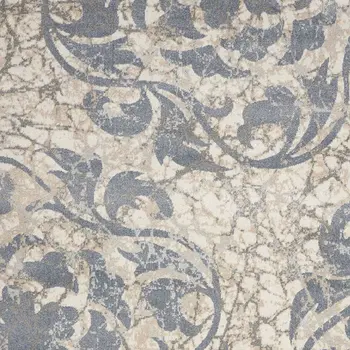 8' X 11' Ivory Blue and Slate Gray Floral Distressed Non Skid Area Rug