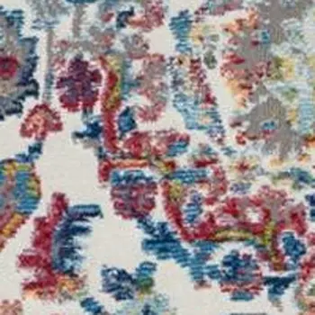 8' Blue Red and Orange Geometric Distressed Non Skid Runner Rug