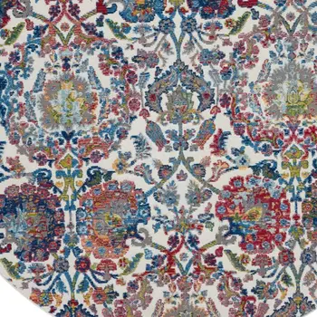 8' Blue Red and Orange Geometric Distressed Non Skid Runner Rug