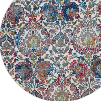 8' Blue Red and Orange Geometric Distressed Non Skid Runner Rug