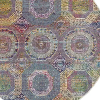 8' Navy Blue and Gold Floral Medallion Distressed Non Skid Runner Rug