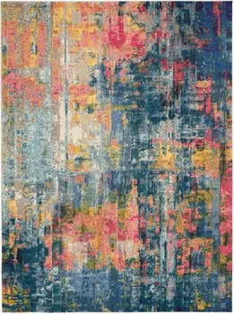 8' X 11' Blue and Yellow Abstract Power Loom Area Rug