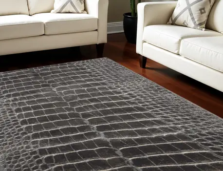 8' X 11' Beige Charcoal and Cream Animal Print Distressed Non Skid Area Rug