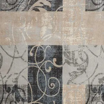 8' X 11' Tan Black and Ivory Floral Vines Non Skid Area Rug