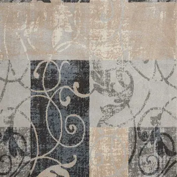 8' X 11' Tan Black and Ivory Floral Vines Non Skid Area Rug