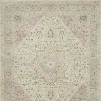 8' X 10' Ivory Pink And Gray Floral Medallion Distressed Area Rug