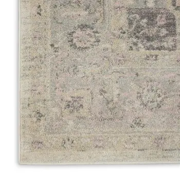 8' X 10' Ivory Pink And Gray Floral Medallion Distressed Area Rug