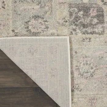 8' X 10' Ivory Pink And Gray Floral Medallion Distressed Area Rug