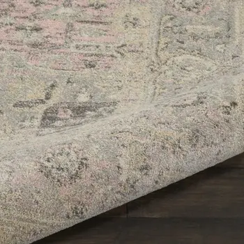 8' X 10' Ivory Pink And Gray Floral Medallion Distressed Area Rug