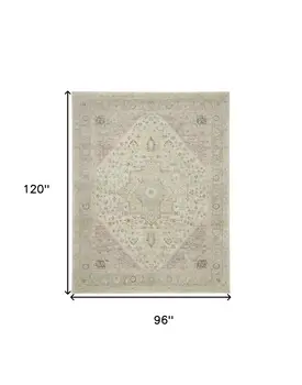 8' X 10' Ivory Pink And Gray Floral Medallion Distressed Area Rug