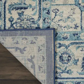 8' X 10' Ivory And Navy Blue Floral Medallion Distressed Area Rug