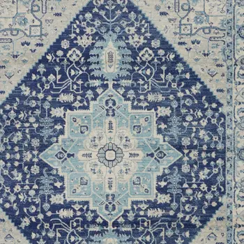 8' X 10' Ivory And Navy Blue Floral Medallion Distressed Area Rug
