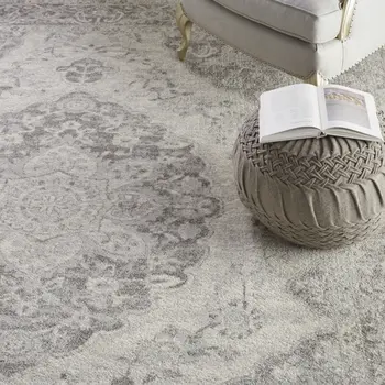 8' X 10' Ivory And Gray Floral Medallion Distressed Area Rug