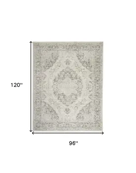 8' X 10' Ivory And Gray Floral Medallion Distressed Area Rug