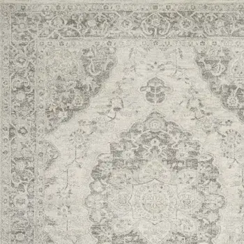 8' X 10' Ivory And Gray Floral Medallion Distressed Area Rug
