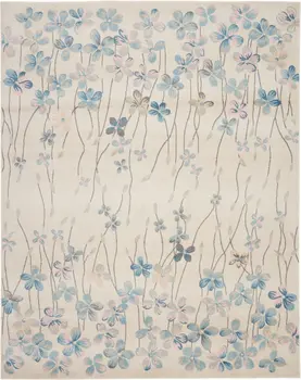 8' X 10' Ivory And Blue Floral Medallion Area Rug