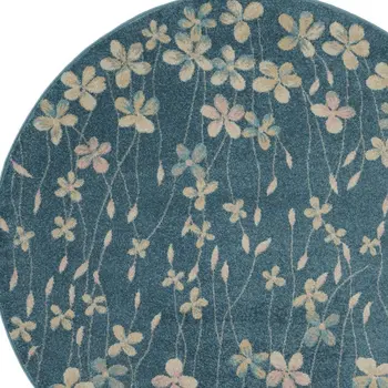 8' X 10' Ivory And Blue Floral Medallion Area Rug