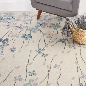 8' X 10' Ivory And Blue Floral Medallion Area Rug