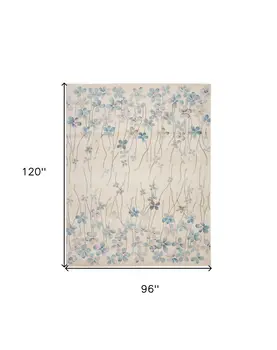 8' X 10' Ivory And Blue Floral Medallion Area Rug