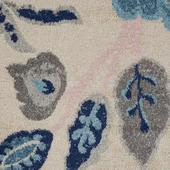8' X 10' Ivory Navy Blue And Light Blue Floral Area Rug