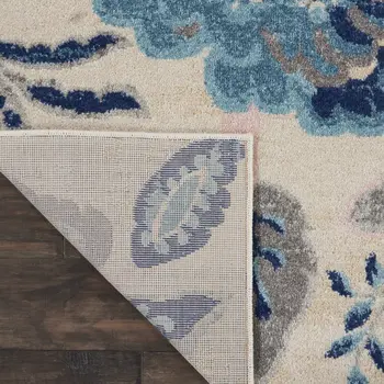 8' X 10' Ivory Navy Blue And Light Blue Floral Area Rug