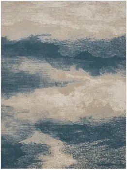 8' X 11' Ivory and Teal Blue Abstract Non Skid Area Rug