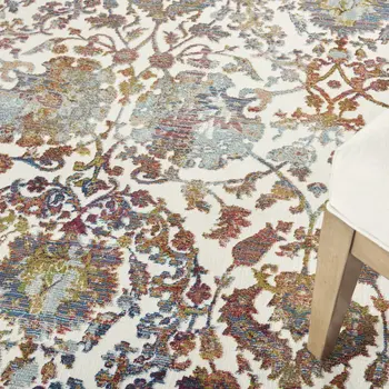 5' X 8' White and Golden Brown Floral Distressed Non Skid Area Rug
