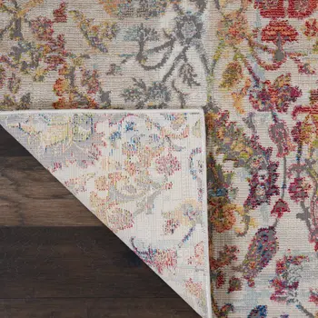 5' X 8' Ivory Gray and Orange Floral Distressed Non Skid Area Rug
