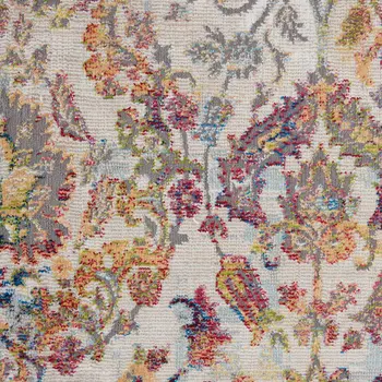 5' X 8' Ivory Gray and Orange Floral Distressed Non Skid Area Rug