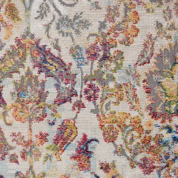 5' X 8' Ivory Gray and Orange Floral Distressed Non Skid Area Rug