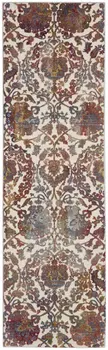 8' White and Golden Brown Floral Distressed Non Skid Runner Rug